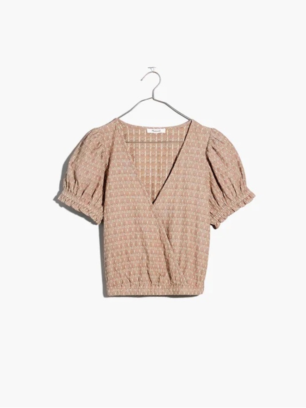 Madewell puff sleeve jacquard faux wrap in brown large 100% cotton casual top